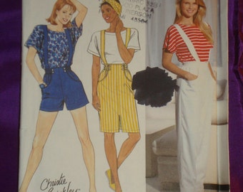 1990s 90s Vintage CHRISTIE BRINKLEY Suspender Shorts Pants Skirt Top UNCUT Simplicity Pattern 9740 Bust 29.5 to 32.5 Inches 75 to 83 Metric