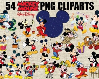 Disney Mickey Mouse and Minnie Mouse Cliparts, 54 Images in 300 PPI PNG Transparent Background, Printable Digital Graphics