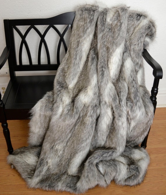 Luxury Grey Faux Fur Throw Blanket and Back Fleece ...