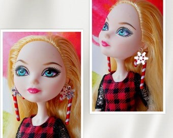 MH Doll Christmas Earrings, Doll Earrings, Candy Cane Earrings, Snowflake Earrings, Ever After Doll, Bratz, Monster Doll High Fashion