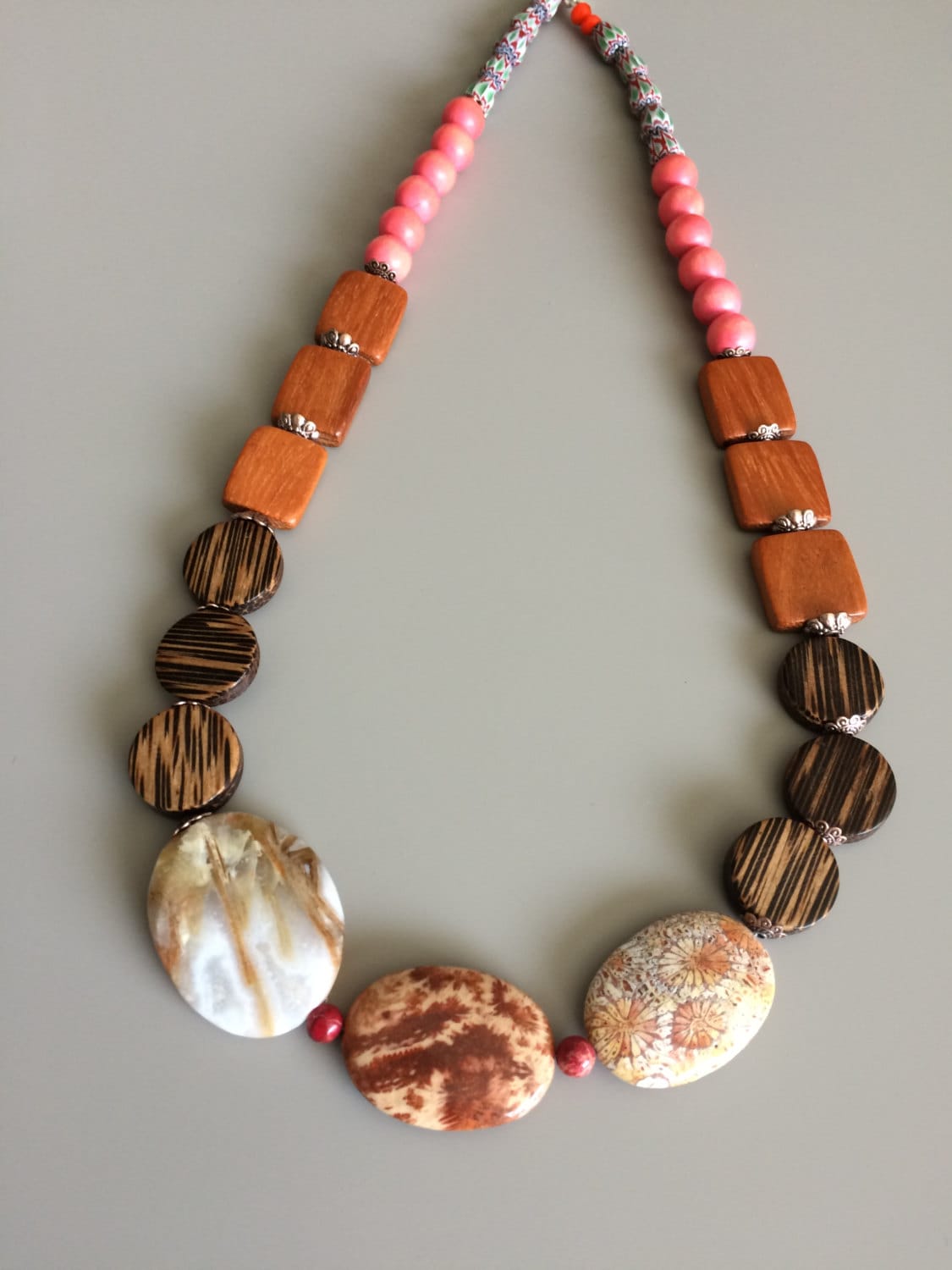 Hippie Necklace Wood Beaded Jewelry Bohemian Necklace 3342