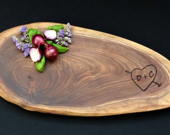 Tree Slice Personalized Cheese Board Rustic Wedding Walnut Disc Live Edge Cutting Board 16 X 7 -