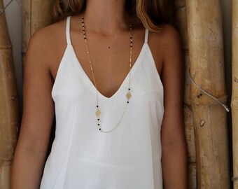 Golden Triangle Necklace, Long necklace, Rosary Necklace, Delicate Necklace, Gift under 50