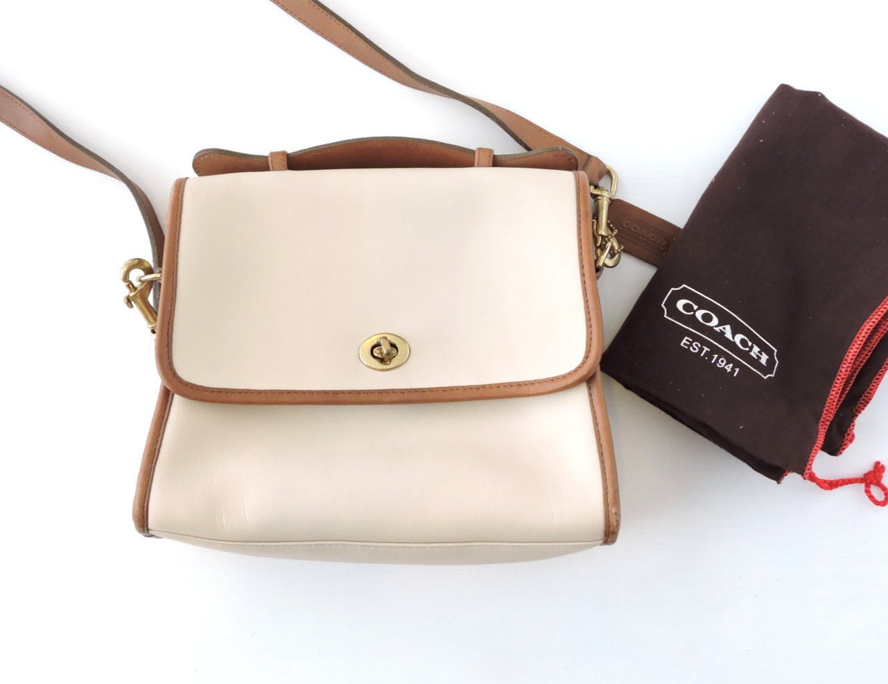 Vintage Coach Court Bag Cream Leather Crossbody Coach Bag