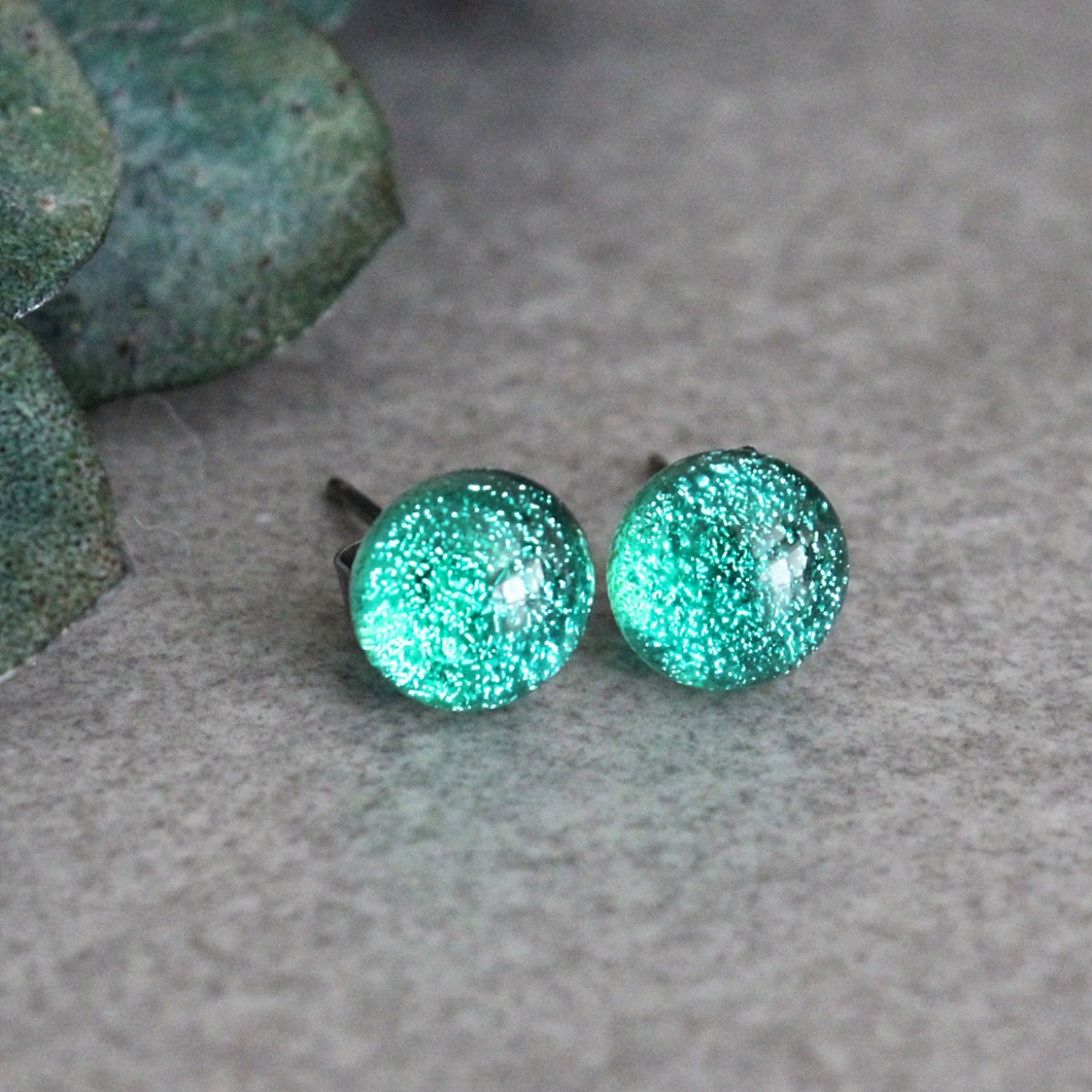 Green Stud Earrings Green Earrings Green Post Earrings