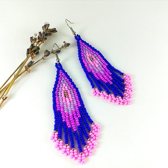 Purple boho earrings Bohemian jewelry Beaded earrings deep