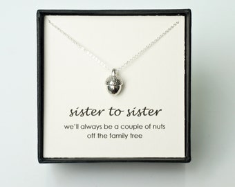 Sister Necklace - Silver Acorn Charm Necklace, Sister Gift/ Big Sister Gift/ Little Sister Gift/ Couple of Nuts/ Jewelry Gift for Sister