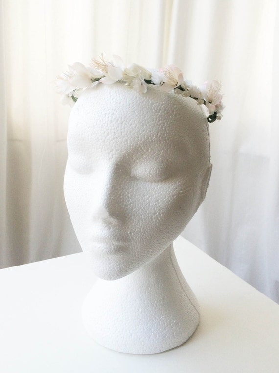 Vintage silk flower crown white flower tiara by WaxflowerVintage