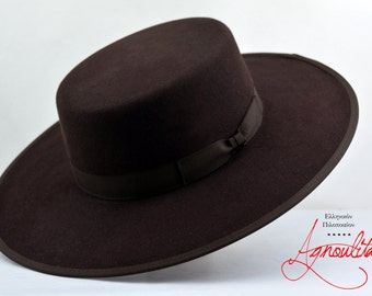 brim bolero flat wide hat felt brown crown