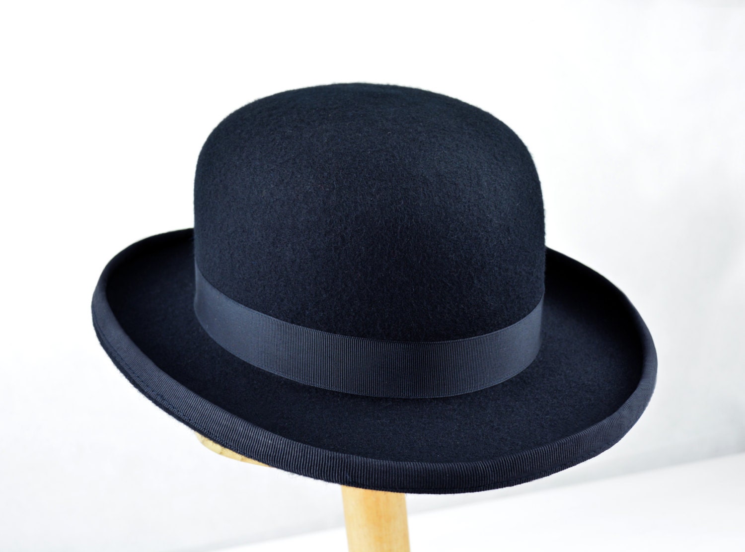 Navy Blue Wool Felt Bowler Hat Pure Wool Felt Handmade