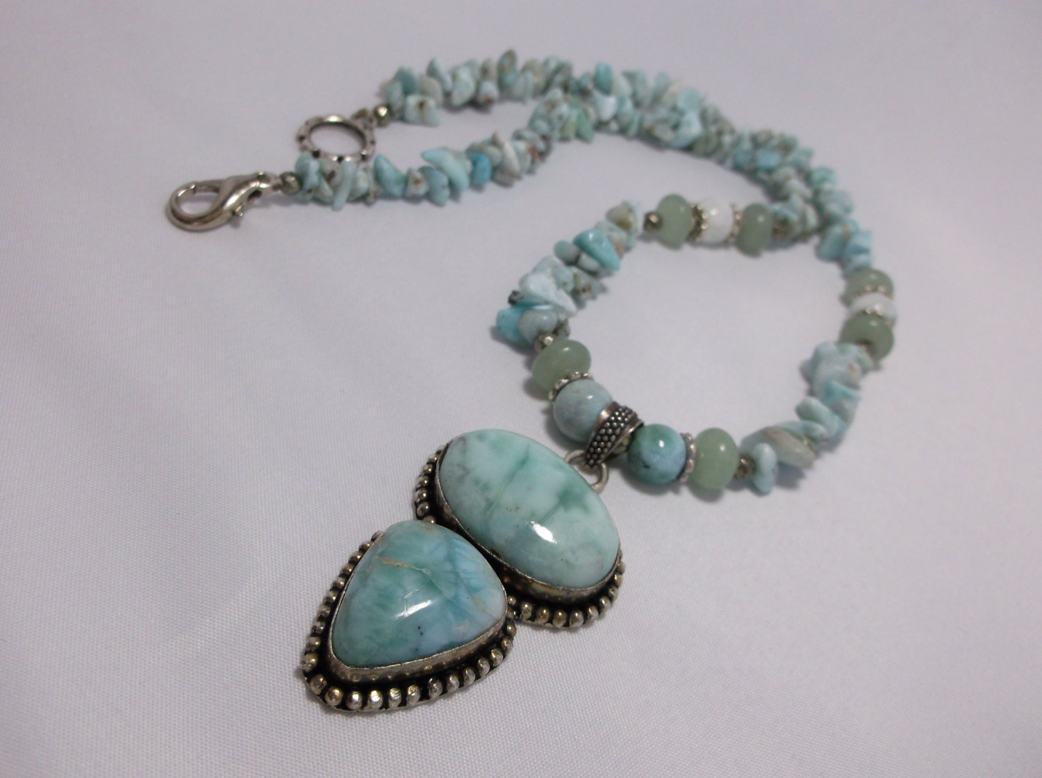 Stunning Caribbean Larimar Beaded Necklace with Aventurine and