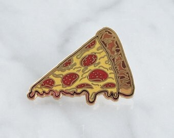 Pizza Pin - Flair – Lapel Pin, Hard Enamel – Pepperoni Slice - Gold