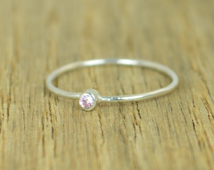 Tiny Pink Tourmaline Ring, Silver Tourmaline Ring, Pink Tourmaline Stacking Ring, Pink Mothers Ring, October Birthstone, Tourmaline Ring