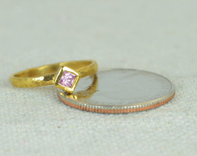 Square Pink Tourmaline Ring, Gold Filled Tourmaline Ring, October Birthstone Ring, Square Stone Mothers Ring, Square Stone Ring, Gold Ring