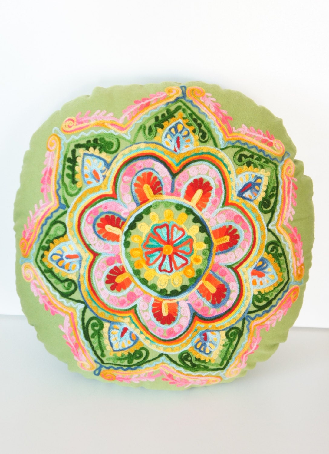 Green Turkish Round Decorative Pillow Boho by prettysurprise