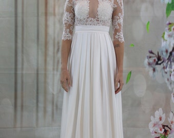 Sexy Lace Applique chiffon bridal gown, wedding dress