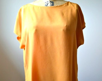ESCADA VINTAGE Short Sleeve Silk Blouse, Orange, Plain Blouse