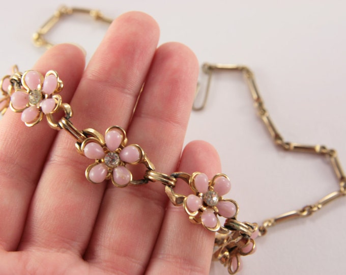Dainty Bib Girl Necklace Pink Flowers Necklace Vintage Gentle For a Girl's Necklace Choker
