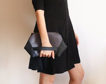 PARIS Clutch, Modern zipper clutch - Modern clutch / Gray evening bag - Vegan gray clutch bag / Faux suede clutch