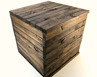 Made to Order: 13 Inch Wooden Crate - Rustic Cube with Lid - Wood Memory Box, Small Keepsake Crate, Country Storage Bin, Farmhouse Gift Box