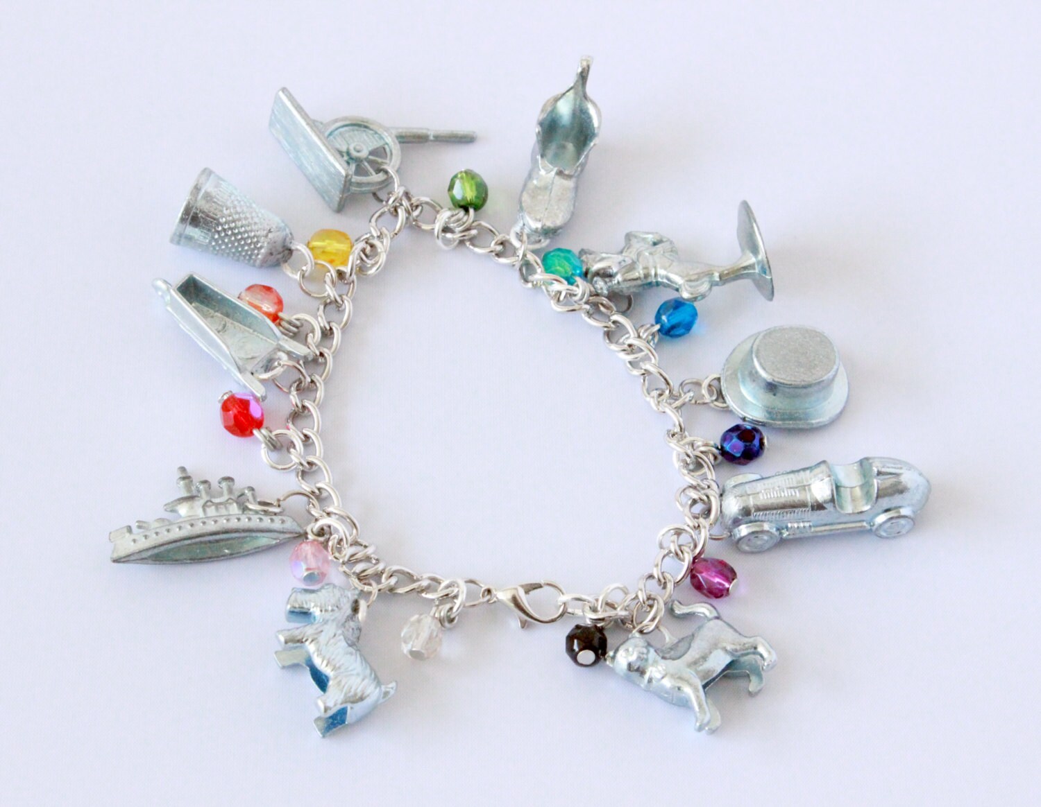 Monopoly Token Charm Bracelet with Rainbow by HoneysuckleRoseC