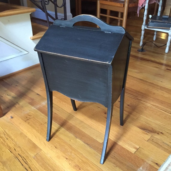 Antique Wood Sewing Stand Vintage Black Box by Pincapallina