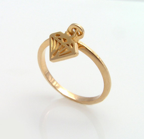 Gold dangle ring Gold Dangling diamond Ring Dangle by GilatArtzi
