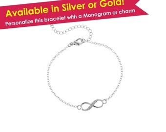 Silver Infinity Bracelet with Initial- Bridesmaid Infinity Jewelry- Bridesmaid Gift- Silver Eternity Bracelet- Bridesmaid Thank You Bracelet