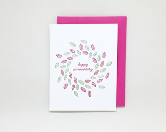 Letterpress Anniversary Card // anniversary card for parents, anniversary card for wife, anniversary card for husband, floral wreath, leaves
