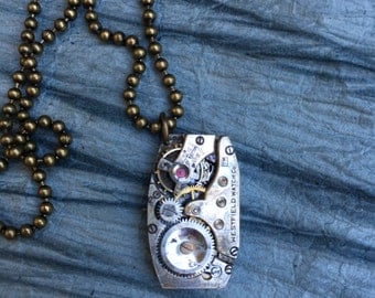 Silver Steampunk Necklace, Unique Necklace, Watch Necklace, Original Necklace, Men's Necklace, Vintage Necklace