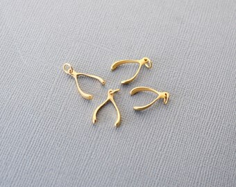 Gold Wishbone Charm, 20mm Wishbone, Necklace Charm, Gold Charm, Satin 24K Gold Plated Sterling Silver Wishbone Charm, Lucky, Wholesale GV410