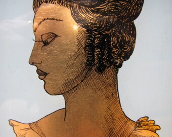 Original Art Deco Verre Eglomise Portraits by William Edwin Fager/ Original Art/ Reverse Gold Leaf Painting on Glass/ Vintage Art