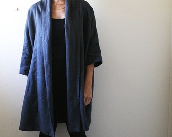 LINEN CARDIGAN / charcoal / long linen jacket / long coat / women / autumn spring / made in australia / eco / pamelatang