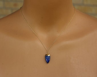 Lapis Lazuli Necklace, Gemstone Arrowhead Necklace, Dainty Necklace, Lapis Lazuli Pendant Necklace, Blue Gemstone, Minimalist