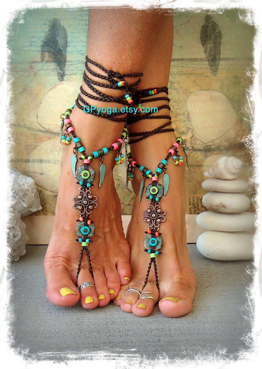 BOHO chic BAREFOOT sandals colorful Summer foot jewelry