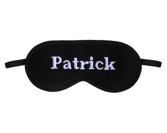 Customized text sleep mask, Name embroidery sleeping eye mask, Text of your choice, Black and white, Personalized gift idea for him and her