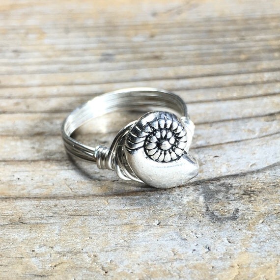 silver Conch shell wire wrapped ring size 7.25 7 1/4