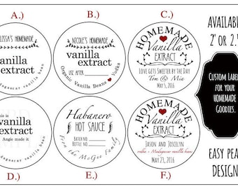 Custom Homemade Food Bottle Labels. Textured Kraft Personalized Food Labels. Homemade Vanilla Labels.