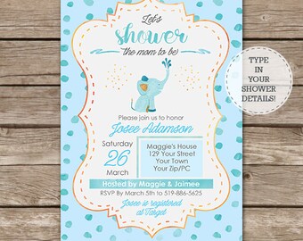 Watercolor Elephant Baby Shower Invitation - Mom to Be Baby Shower Invitation - Boy Baby Shower - Instant Download & Edit in Adobe Reader