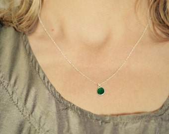 Green Onyx Necklace, Sterling Silver Necklace, Dainty Green Pendant, Jade Green Necklace, Wife Gift Green Stone Pendant, Girlfriend Necklace