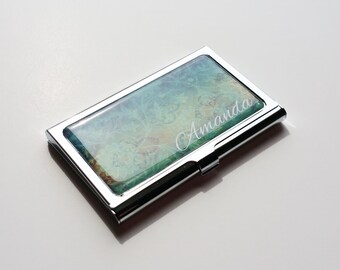 Personalized Business Card Holder, Custom Blue Business Card Case, Metal Credit Card Holder, Personalized Gift, Custom Case Staff gift E02