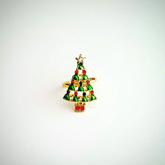 christmas tree ring holiday jewelry with rhinestone and enamel christmas tree ring holiday jewelry with rhinestone and enamel
