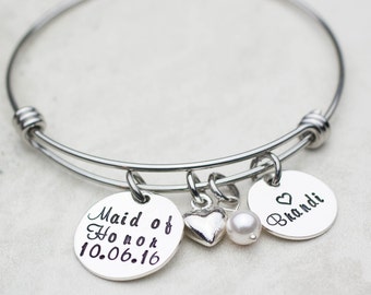 Personalized Wedding Custom Maid of Honor Jewelry, Maid of Honor Gift, Bridesmaids, Personalized Bracelet for Bridesmaids Maid of Honor