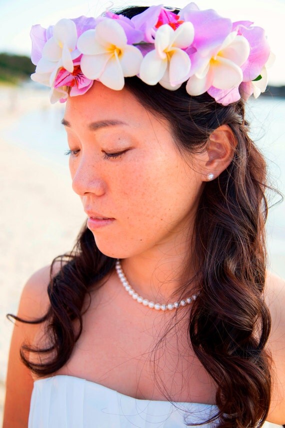 HAWAIIAN FLOWER CROWN Tropical White Plumeria and Orchids