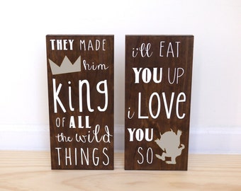 Where the Wild Things Are Baby Shower, Wild One Birthday, I'll Eat You Up I Love You So, King of all Wild Things, Set of 2 Nursery Signs