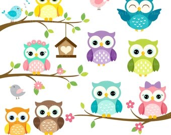 Happy OWLS Clip Art. Digital Owls Clipart. Cute Owls Clipart. Owl PNG Images. Owl Clipart. Owl Birthday Invitation. Owl Commercial Use.