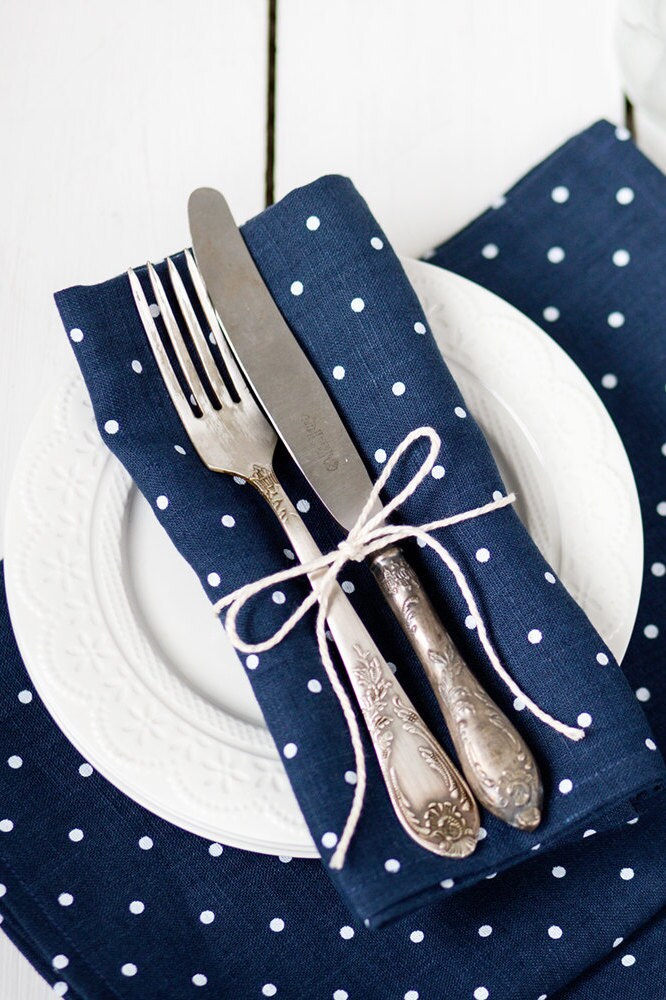Navy blue napkins linen napkins set 6 softened napkin