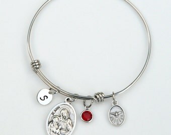 Confirmation Gift for Girls Teens or Women - Choose Your Catholic Saint - Personalized Adjustable Stainless Steel Bangle Bracelet Expandable