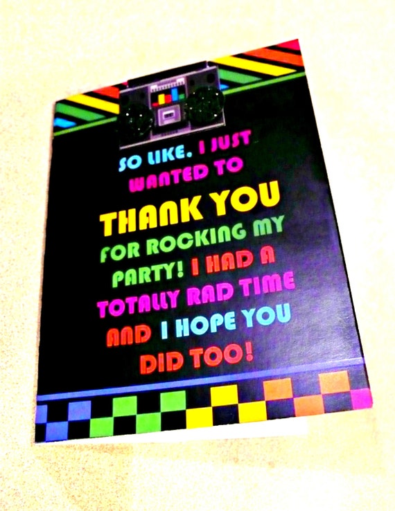 80s Theme Thank You Card 80s Party Thank You Note 80s Theme 3596