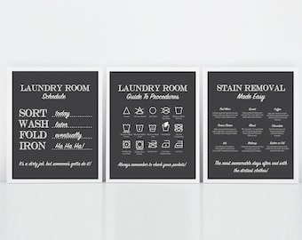 Laundry Room Art, Laundry Prints, Laundry Rules Print, Laundry Symbols, Stain Removal Guide, Laundry Schedule, Laundry Room Decor